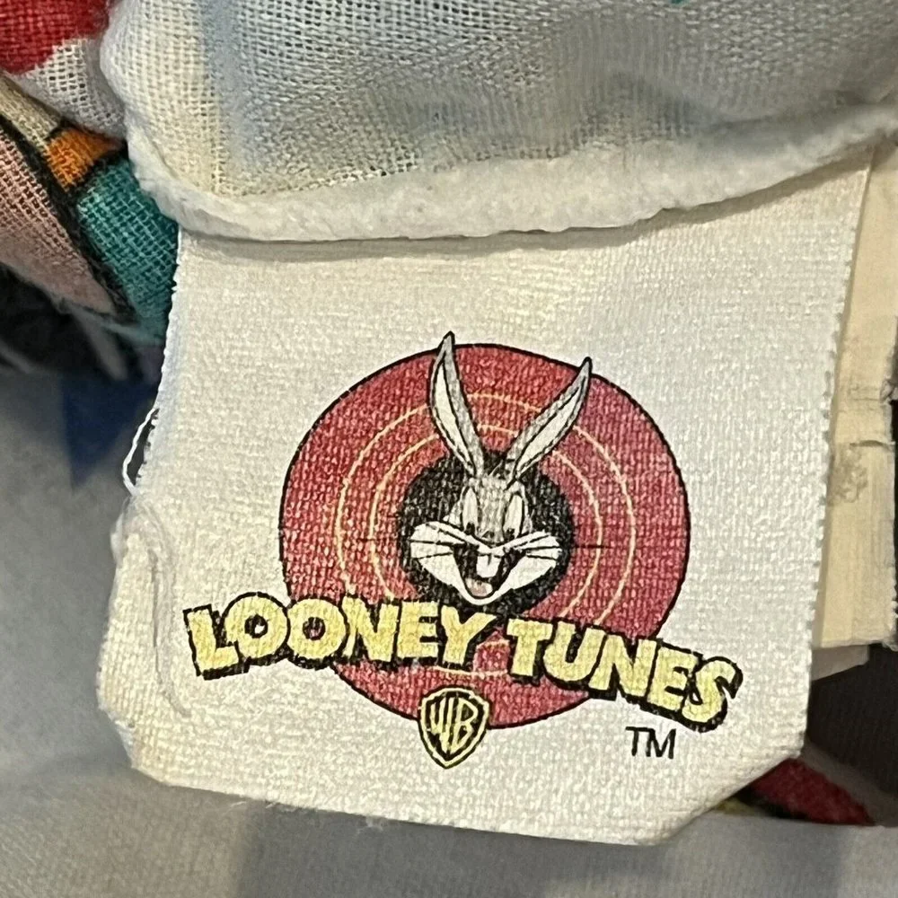 Vintage 1997 Warner Bros Looney Tunes Twin Fitted Sheet Bugs Bunny Taz Sports